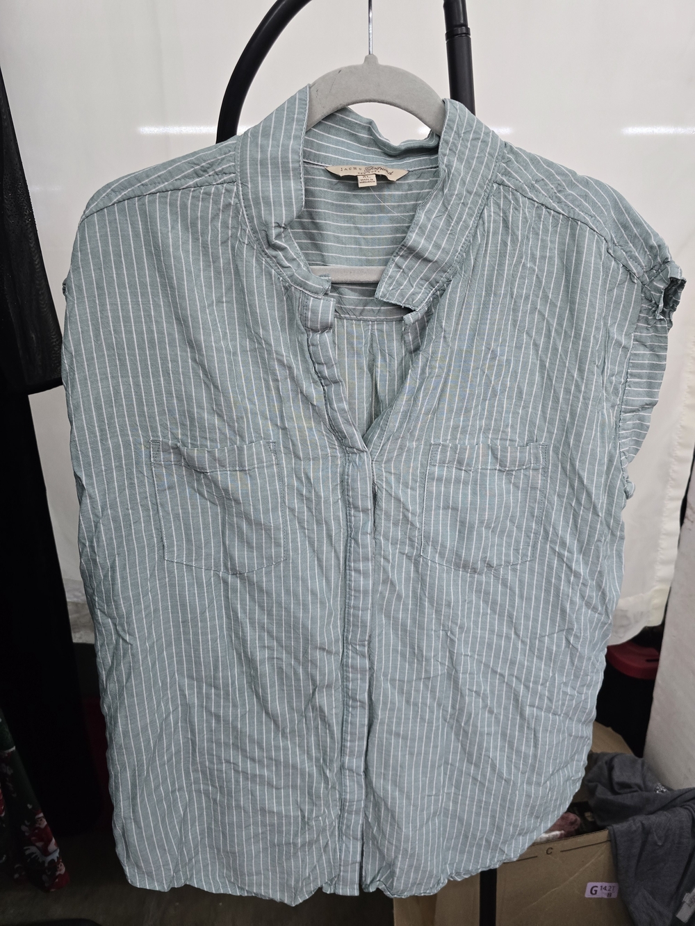 JACHS Girlfriend Light Blue & White Striped Sleeveless Blouse